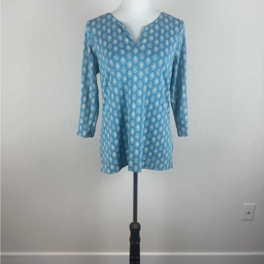 L.L. Bean 100% Supima Cotton Tunic Top Blue Print Size M